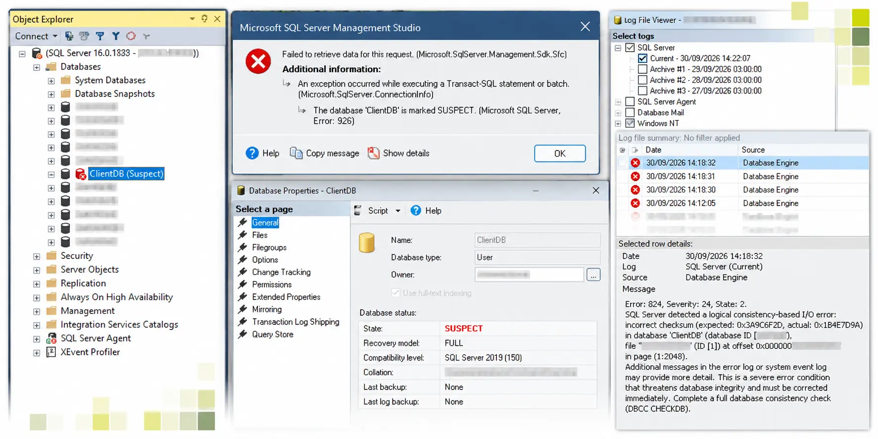 Emergency SQL Server support for server outages and databases that will not come online