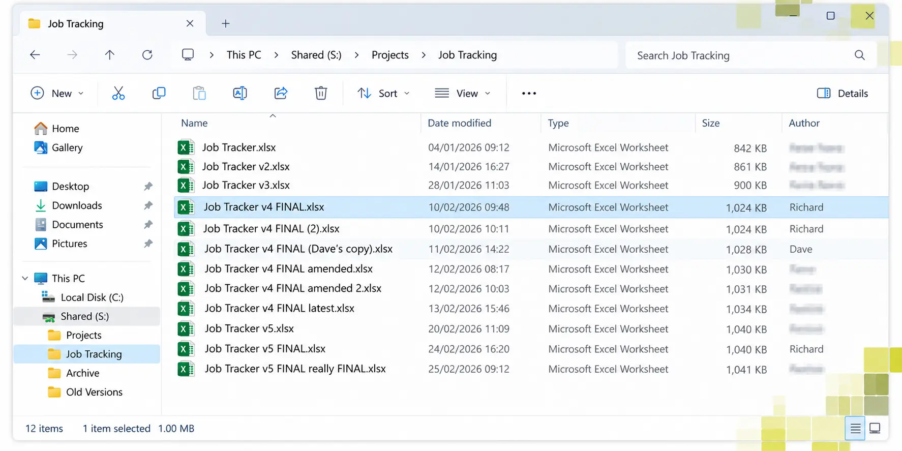 Multiple versions of the same spreadsheet