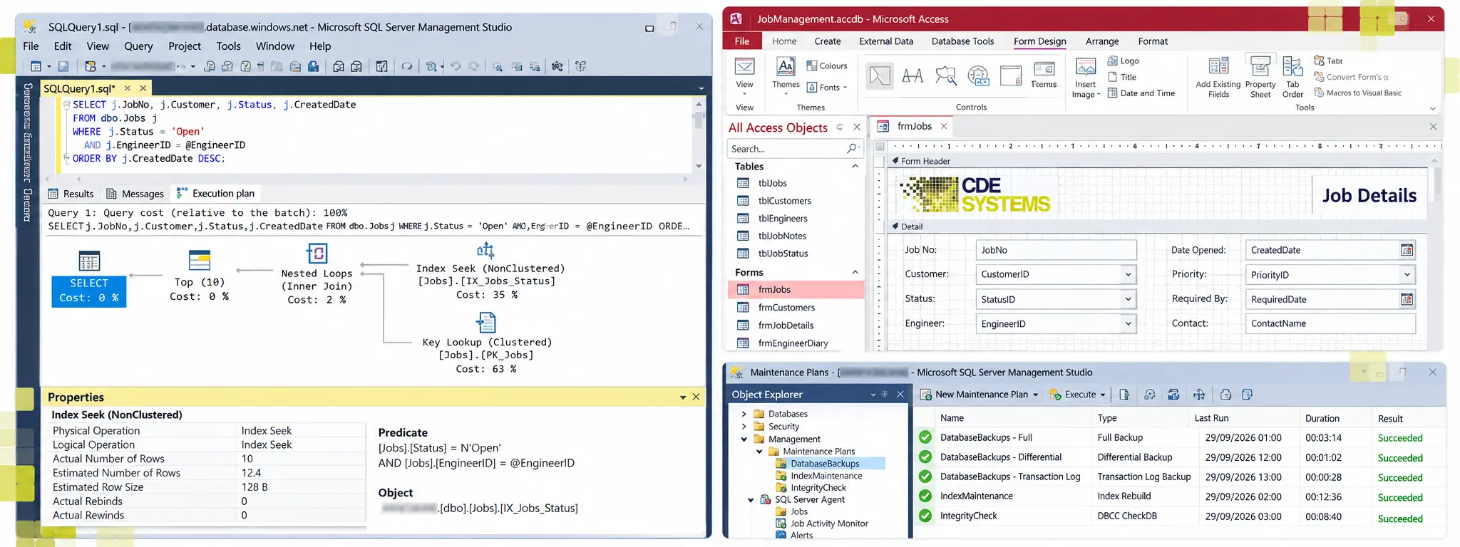 Examples of database work carried out over a remote support session
