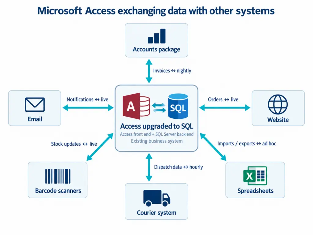 Database integration connecting accounts, email, websites and stock systems
