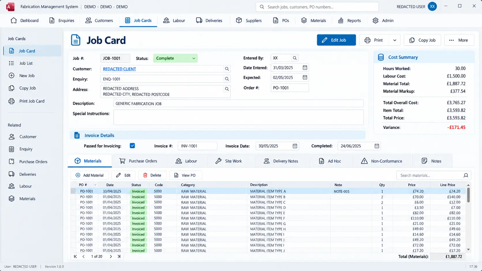 Bespoke business software design: operational job management system built for a UK business