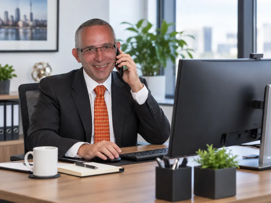 A CDE developer on the phone to a client