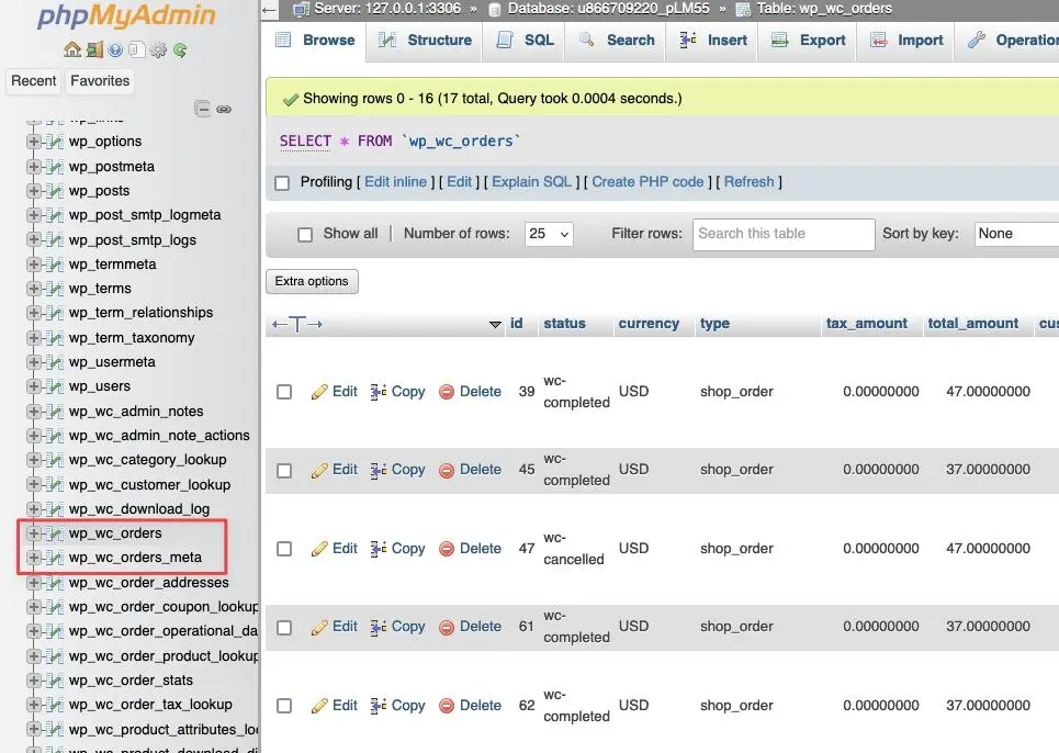 MySQL database supporting a business website, online shop and office system
